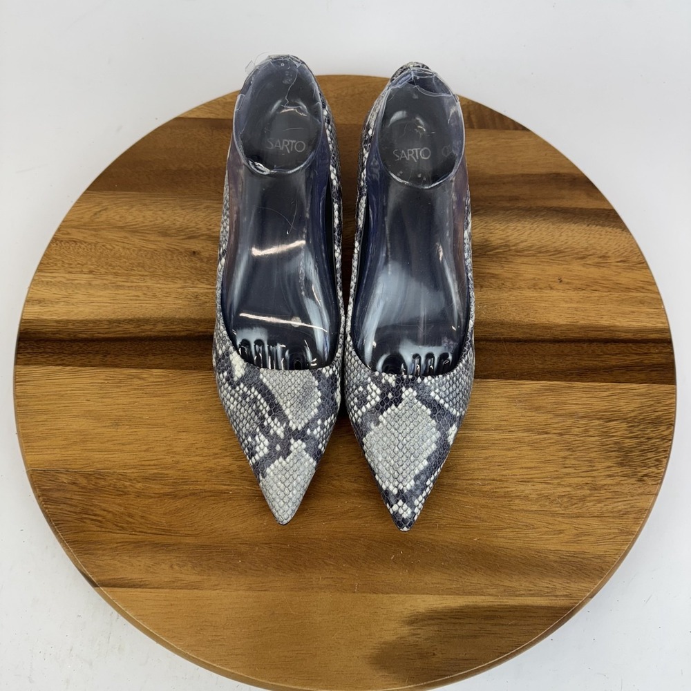 Womens Sarto Diva Snakeprint‎ Leather Comfort Kitten Heeled Pumps Size 8.5 M GUC - Picture 4 of 8
